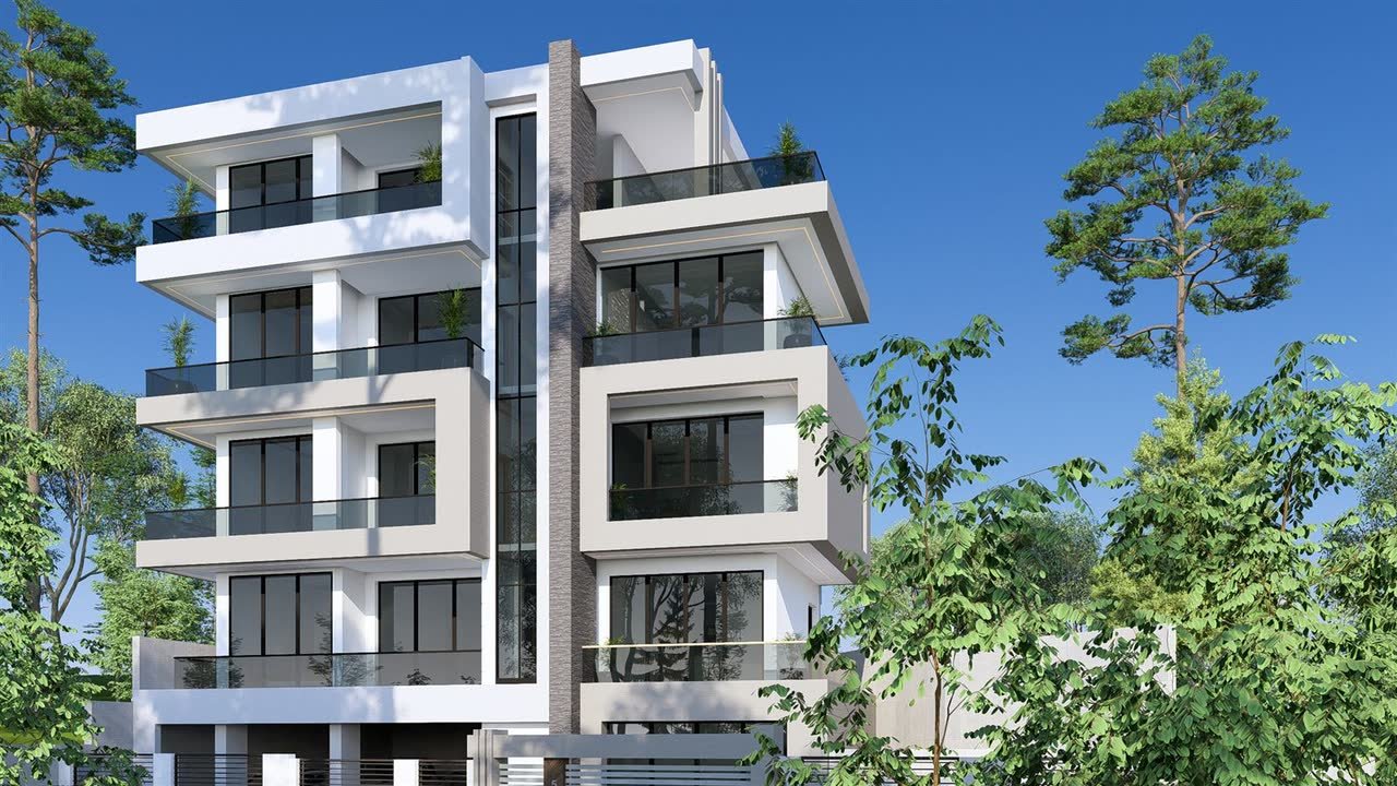 3D design concept rendering of a multi-story apartment building