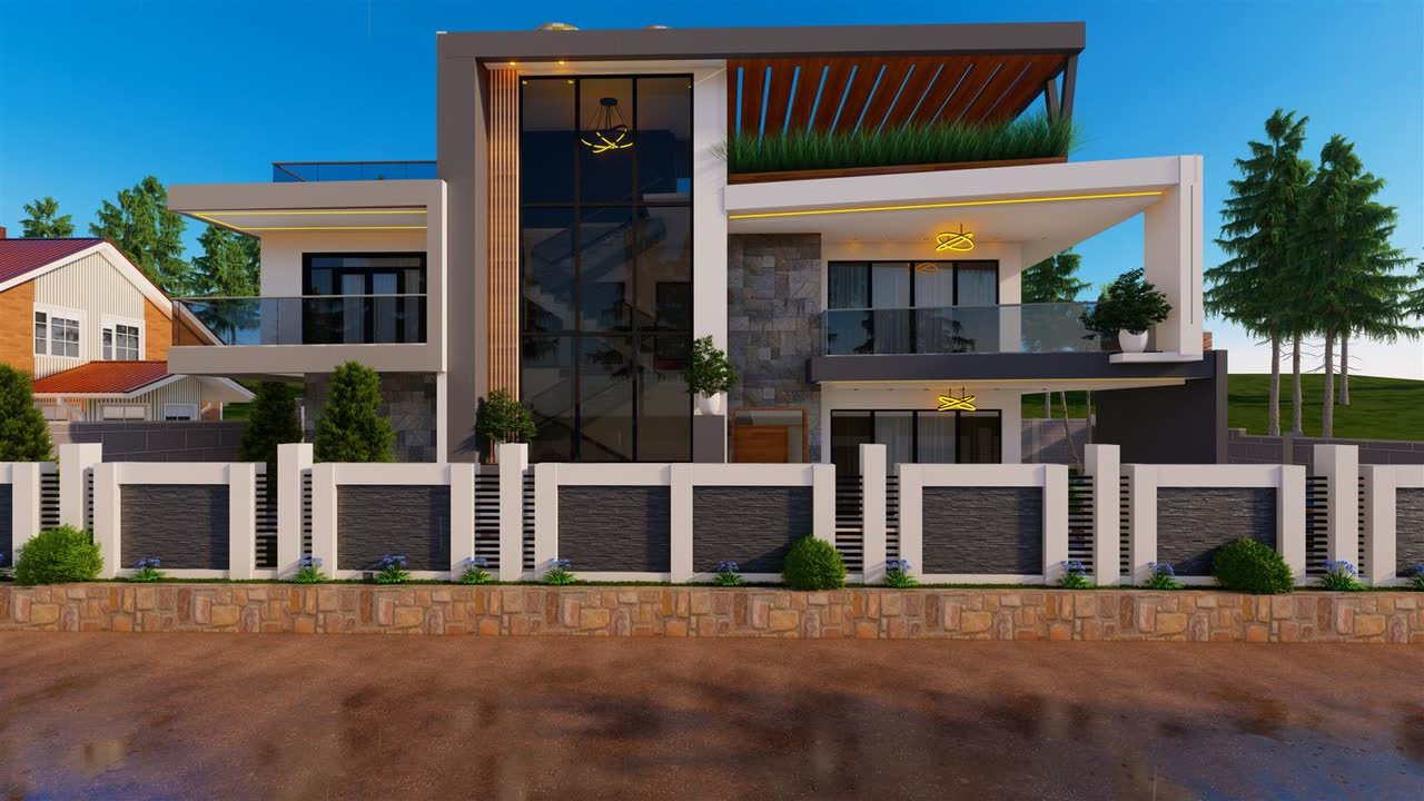 3D design concept rendering of a two-story residential villa